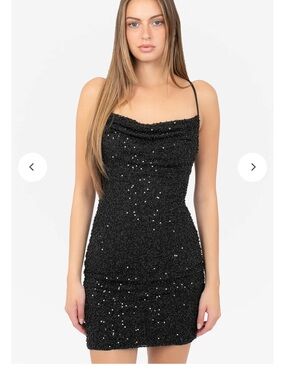 Sequin Cowl Neck Mini Dress in Black